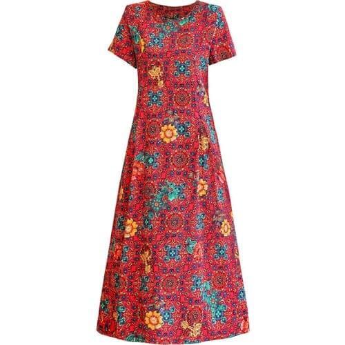 Women Summer Dress Large Size New Ladies Elegant Loose Floral Print Maxi Dress 5XL Middle-aged Women Clothing Female Vestidos