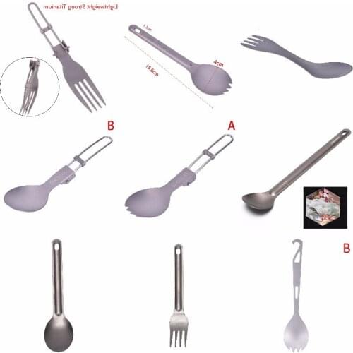 1PCS Titanium Spoon Titanium Fork Camping Spoon Outdoor Tableware Long-handled Titanium Spoon
