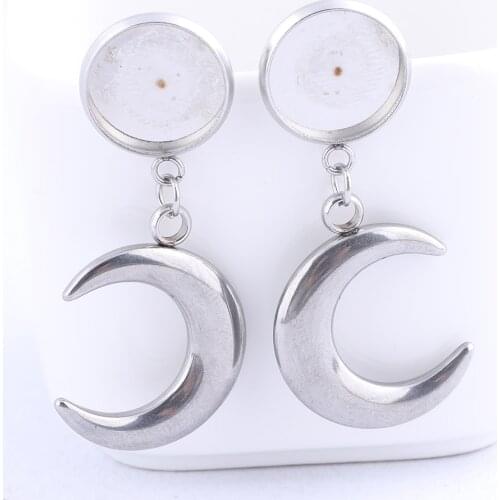 10pcs Fit 12mm Cabochon Stud Earring Base Settings Moon Charm Dangle Earrings Bezel Blanks Stainless Steel Diy Accessories