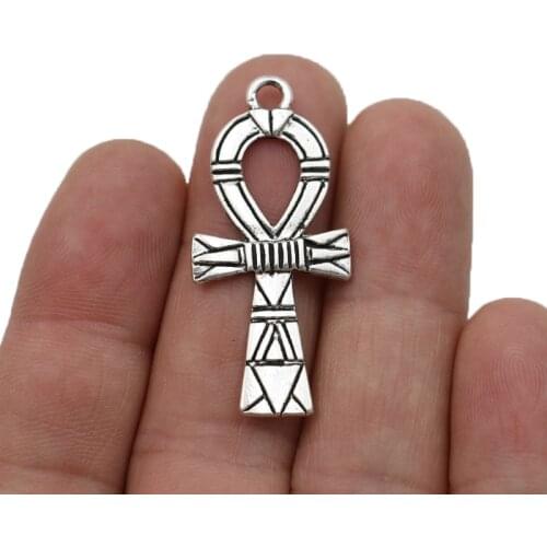 10PCS Tibetan Silver Plated Ankh Egyptian Symbols Charms Pendants for Jewelry Making Bracelet DIY Accessories 41x19mm