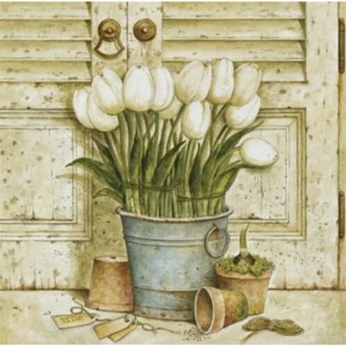 2021 Drop Shipping Embroidery White Tulips Cross Stitch Kit Home with 100% Cotton Flose & Free Shipping for Wall Decor & Gifts