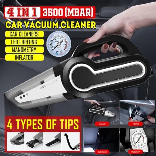 4in1 Multifunctional car vacuum Cleaner 120w with Car tire Air Compressor Pressure Meter Flashlight for Car Home Strong Suction