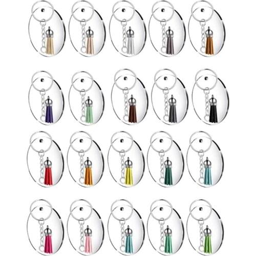 48 Pcs Acrylic Keychain Blanks with Key Rings Round Clear Discs Circles Colorful Tassel Pendant Jump Rings for DIY Projects