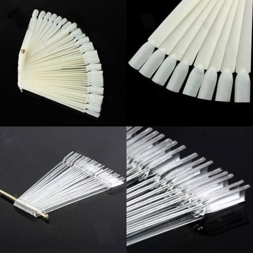 50pcs/Set Nail Polish UV Gel Color Palette Card Display Fan Shaped Natural False Nail Tip Sticks ColorePractice Tool Nude/Clear