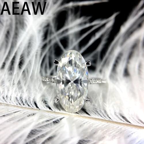 AEAW Solid 14K White Gold Halo Moissanite 7.5x14mm 4.5ct Carat Oval Cut Brilliant Moissanite Engagement Ring for Women