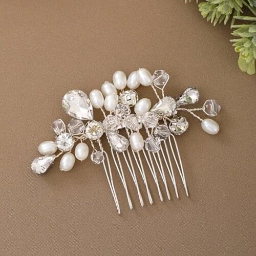 White Resin Flower Bridal Wedding Hair Comb Clip Rhinestone Jewelry Hair Pins for Women Accessories Silver Color Bride Headpiece