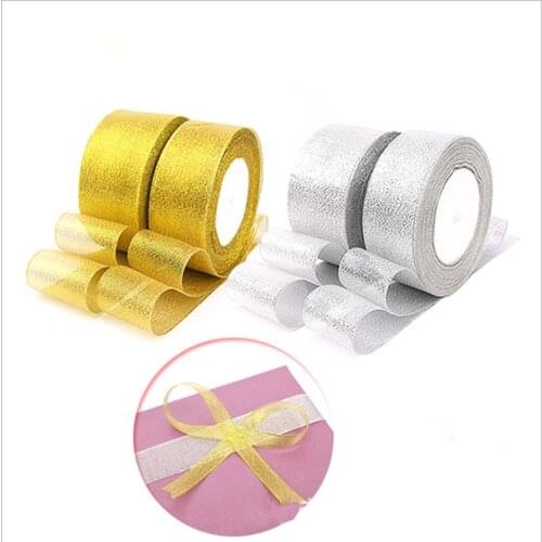 Shiny metal ribbon for wedding party, golden silver ribbon 25 yards 22M metal, used for wedding party Christmas decoration craft