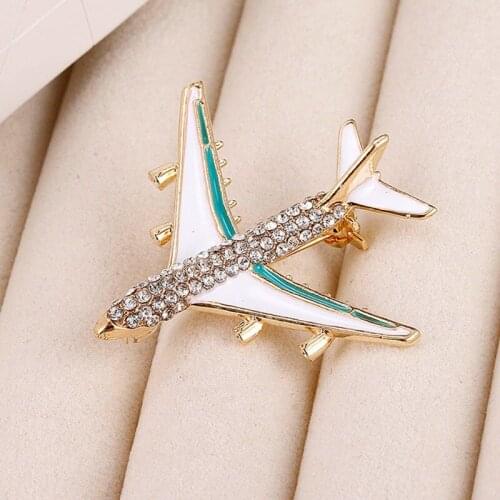 Alloy Airplane Brooch Pins Rhinestone Red Plane Brooches For Women Quality Gift Aircraft Scarf Buckle