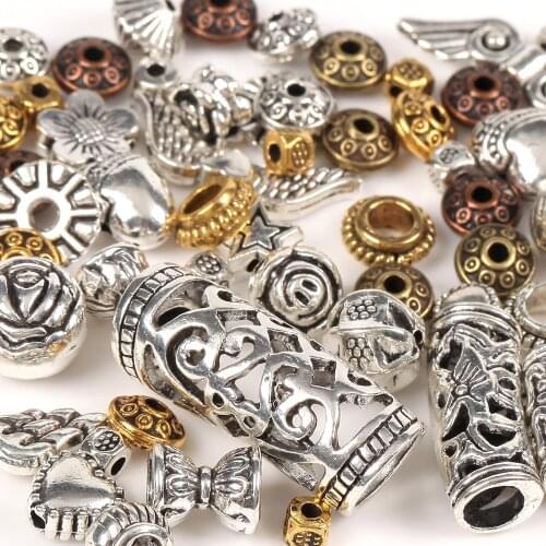 50pcs Metal Loose Spacer Beads Shell Heart Star Cylindrical Beads For Jewelry Making Diy Necklace Bracelet Accessories