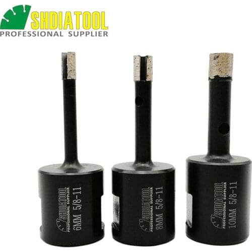 SHDIATOOL 3pcs Diameter 6+8+10mm Diamond Welded Drilling Core Bits (Wet) 5/8-11 thread