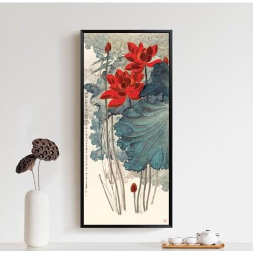EECAMAIL DIY Diamond Painting Full Diamond Lotus Diamond Embroidery Chinese Vertical Version Porch Wall painting No Frame