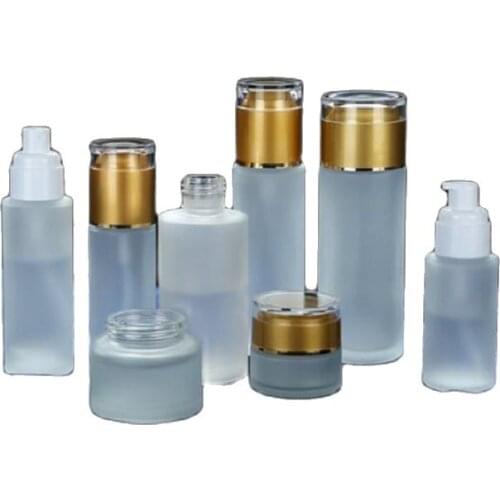 Spray Bottle Frosted Glass Lotion Pump Bottle Empty Cream Jars Matte Gold Acrylic Lid Glass Cosmetic Containers 20ML-100ML 10pcs