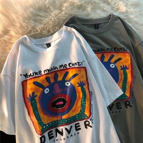 Limiguyue Short Sleeve Tees Hip Hop Funny Cartoon Print Cotton T-Shirts Fashion Casual Harajuku Tshirt Cute Men Women Tops K2196