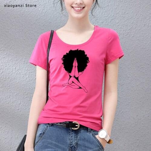Afro woman Praying Print Women tshirt Cotton Casual Funny t shirt For Yong Lady Girl Top Tee 5 Colors students clothing new-459