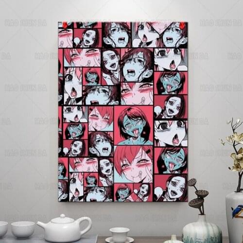 Canvas Poster Anime Retro Ahegao Collage Wall Art Painting Posters and Prints Nordic Wall Pictures for Home Decor Frame artwork
