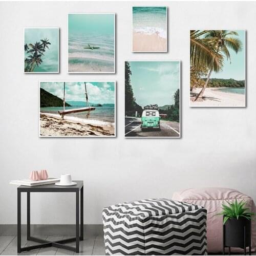 Ocean Beach Palm Tree Canvas Poster Landscape Art Print Painting Nordic Tropical Wall Picture Scandinavian Home Decor TB199