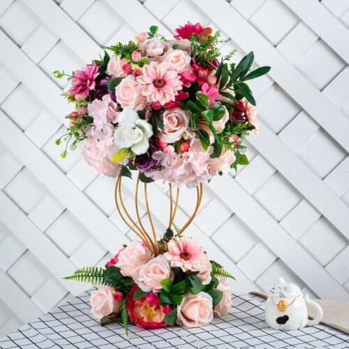 Simulation wrought iron flower stand and silk flower ball wedding backdrop road leads decor props wedding decoration supplies