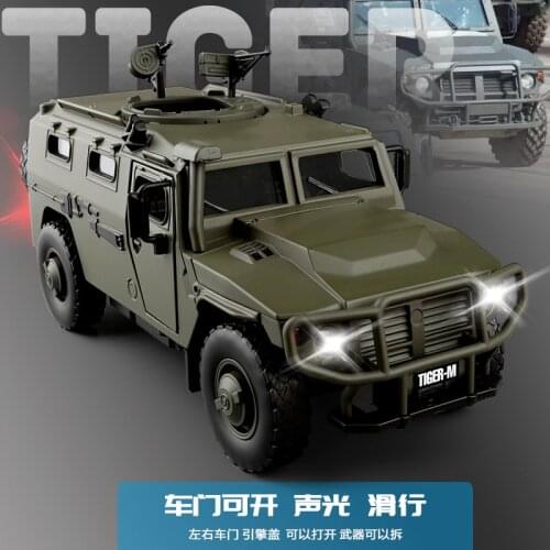JK1 / 32 Russian Tiger Armored Vehicle Explosion-proof Military Model Five Doors Sound and Light Metal Model Toy Car