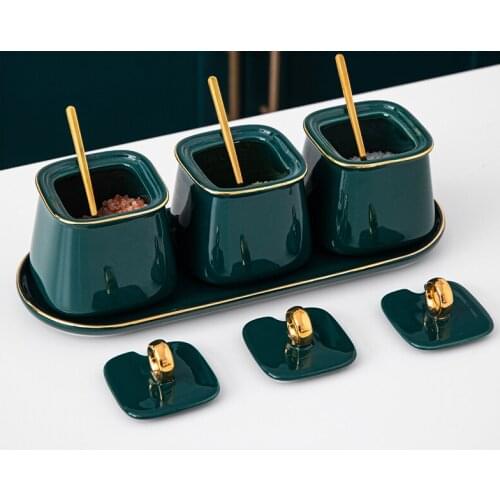 Ceramic seasoning household seasoning bottle jar salt shaker sugar monosodium glutamate condiment bottle set kitchen supplies