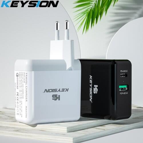 KEYSION 2 Port USB C PD Fast Charger for iPhone 12 Pro Max XR XS 36W Quick Charge3.0 Wall USB Adapter Charger for Samsung Xiaomi
