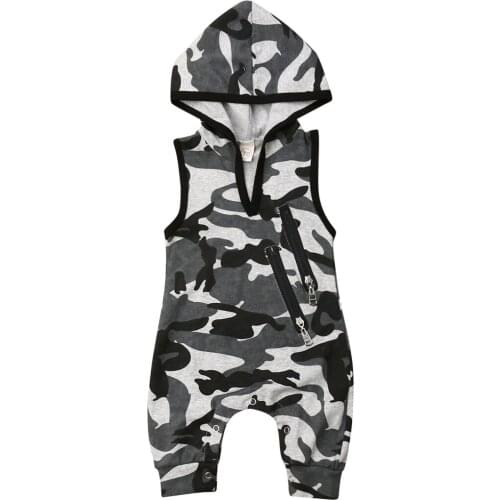 Pudcoco Fast Shipping 0-24M Summer Cool Toddler Baby Boy Romper Camou Priend Hooded Sleeveless Jumpsuit Outft