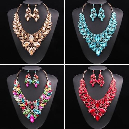 2021 Trend Wedding Jewelry Set Earrings Necklace Sets For Women Bridesmaid Gift Set Crystal Jewelry Female Set 2 Pcs Accessories