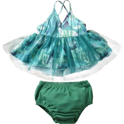 Baby Girls Clothes Set Leaf Print V-neck Sling Tops+Solid Elastic Waist Short