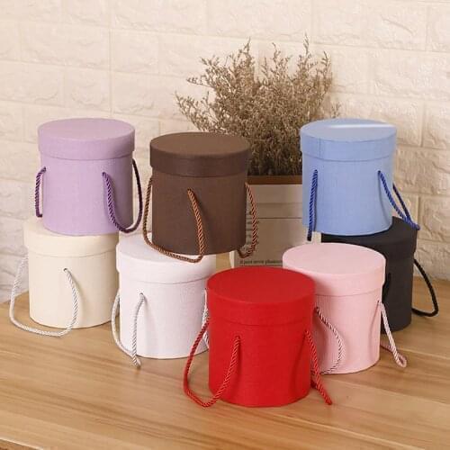 128*128mm/140*140mm Round Paper Flower Boxes Bucket Lid Hug Florist Gift Packaging Box Solid Color Gift Box Party Wedding Supply