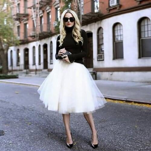 Summer Vintage Skirts Women Elastic High Waist Tulle Mesh Petticoat Pleated Tutu Skirt Women Saias Midi Faldas Jupe