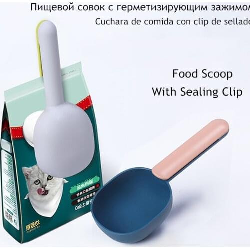 Pet Cat Dog Food Feeder Spoon Folding Sealing Clip Measuring Cup Scoop Bowl Food Spoon Folding Measuring Cup Bag Sealing Clip