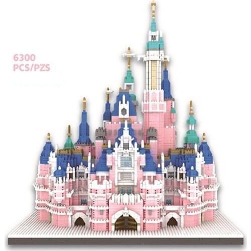 Disney world park micro diamond block 6300pcs pink fairy tale Disneyland castle model brick toy nanobrick collection for gift