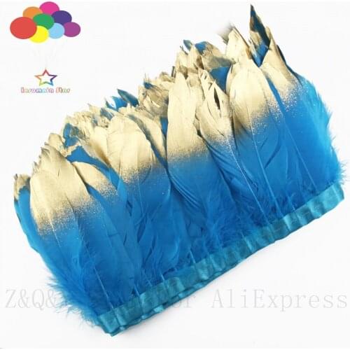 Natural goose feather dyed lake blue spray head made of cloth edge 2 yards DIY crafts hand jewelry clothing feather