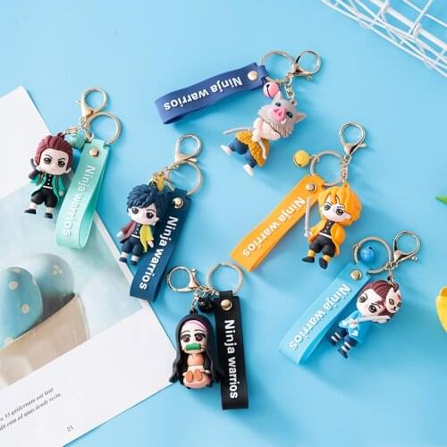 New Demon Slayer Hashibira Inosuke Kamado Tanjirou Cosplay Accessories keychain Agatsuma Zenitsu Silica gel Pendant Key ring