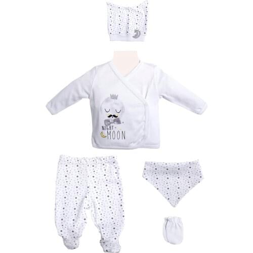 Newborn Baby Boy 5 Piece Hospital Output The Zibin Set pattern 100% Cotton Baby Layette Hospital Outfit Baby Set 0-3 9,9-12months