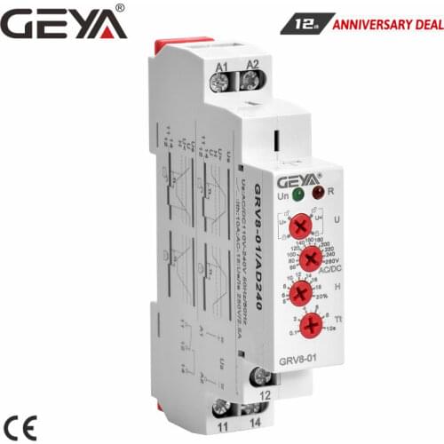 GEYA DC12V Voltage Relay Over-voltage or Undervoltage Protection Relay 220V 10A Electrical Voltage Monitoring Relay GRV8-01