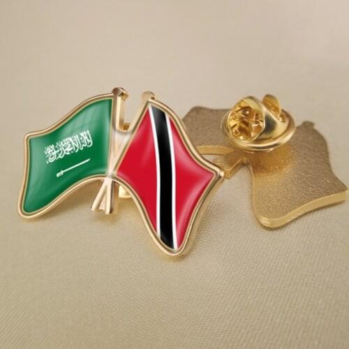 Saudi Arabia and Trinidad and Tobago Crossed Double Friendship Flags Lapel Pins Brooch Badges