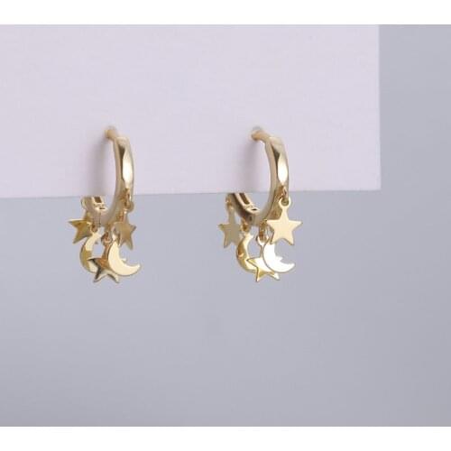 925 Sterling Silver Moon Star Tassel Hoop Earrings Female French Simple Circle Earrings Handmade Jewelry Wholesale