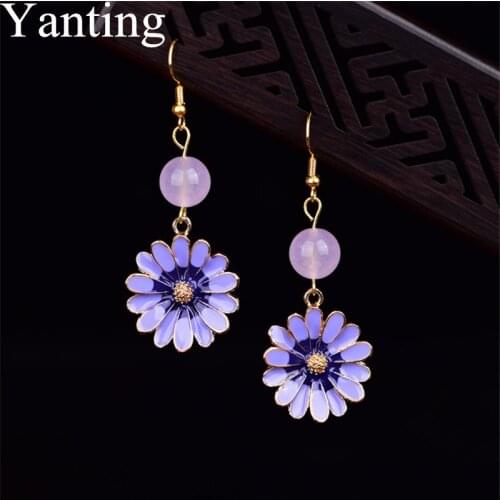 Yanting Cloisonne Chrysanthemum Flower Earrings For Women Ethnic Brincos Ethnic Earring Female Girl Beach Holiday Jewelry 0432