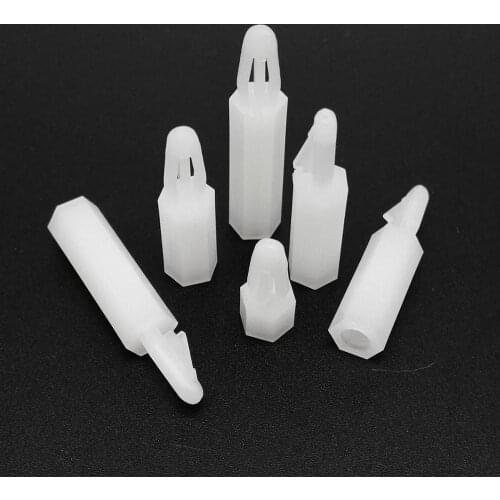 50pcs M3 Hex Hexagon Female Nylon Plastic Standoff Spacer Lock Clip on Snap Push in Fixed Support PCB Circuit Board for 4mm Hole
