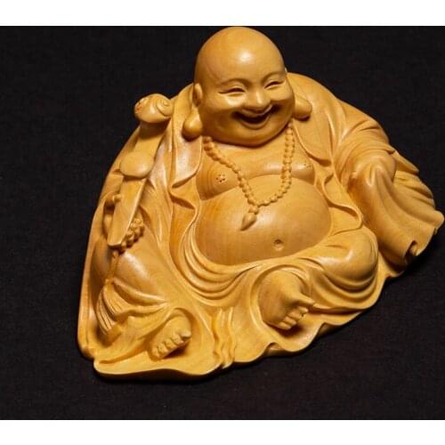 Laugh Buddha Statue happy Buddha Car decor Buddhism Feng Shui Maitreya Wood Carving Miniature Home Decoration