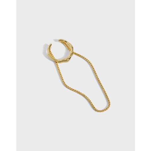 ONLY 1pc (No pierced) Authentic 925 Sterling silver Geometric Wave circle Cuff CLIP Earrings Tassel box chain Fine jEWELRY E412