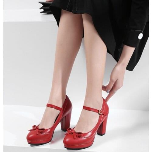 Fashion Autumn Women pumps Elegant Round head leather office lady Shoes Spring Summer High heels Wedding Bridal Shoes