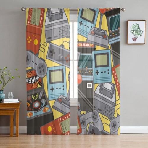 Gamepad Button Video Game Window Treatment Tulle Modern Sheer Curtains for Kitchen Living Room the Bedroom Curtains Decoration