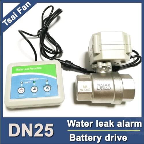 Intelligent home Water leak protector DN25 electric valve, cut off water automatically,smart home water leak detector alarm DC3V