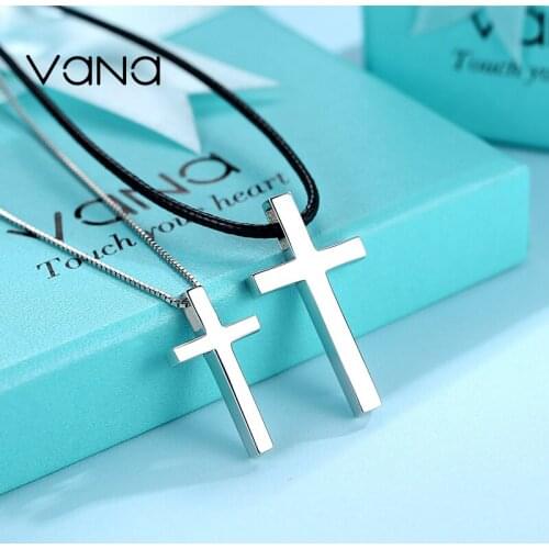 VANA Couple necklaces for Lovers 999 Sterling Silver Necklace Cross Necklaces for Man women with Gift Box