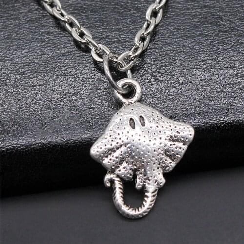 Vintage Antique Silver Color 20x13mm Stingrays Charms Pendant Necklace For Women Lady Girl Gift Jewelry