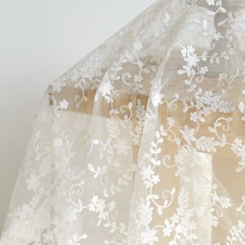 High quality Organza tissu White Embroidery fabric Wedding dress background cloth curtain tablecloth DIY tissus