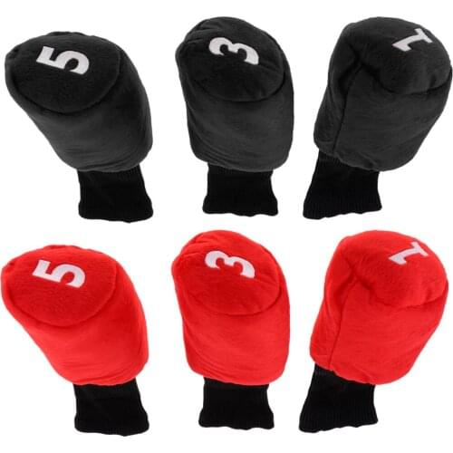 6 Pieces Durable Golf Head Cover Headcover Protector Protective Bag for Driver Fairway Wood Head Black & Red