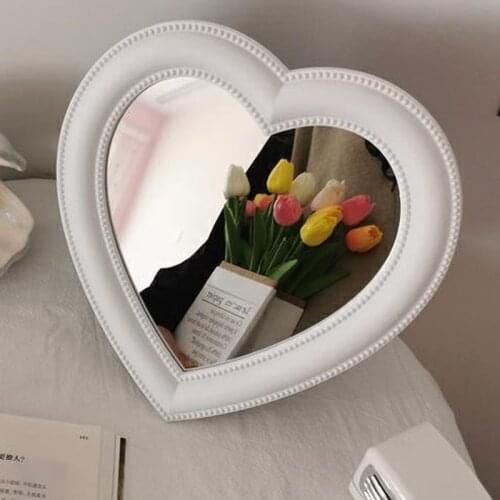 Mirror Desktop Pink Love Makeup Mirror Wall Mounted Dual-Use Heart-Shaped Hanging Mirror Vanity Mirror Girl Room Wall Decoration