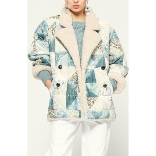 Women Jacket 2020 Winter French Cotton Coat Lamb Wool Coat Stitching Contrast Thick Coat Women Loose Lapel Coat